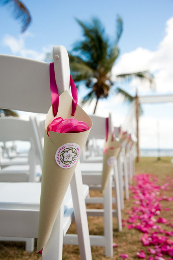 ceremony floral details - pink rose petals - photo by Hawaii based wedding photographer Derek Wong